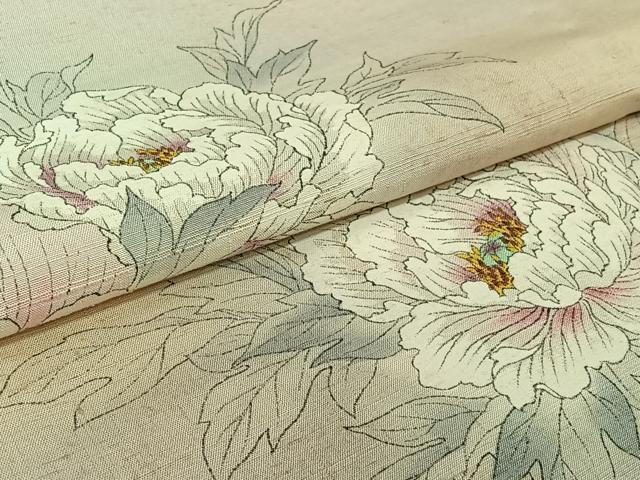 平和屋着物▽訪問着 単衣 紬地 作家物 手描き 草花文 正絹 逸品 AABK1942jh