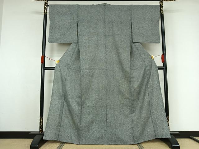 平和屋着物▽小紋 単衣 鹿の子文様 黒地 洗える着物 AABK1943jh