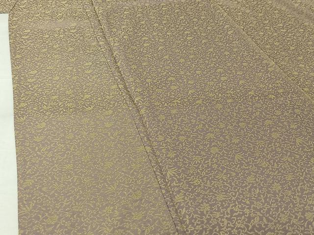 平和屋着物▽お召 単衣 黄金糸 花唐草文 正絹 逸品 AABK1945jh