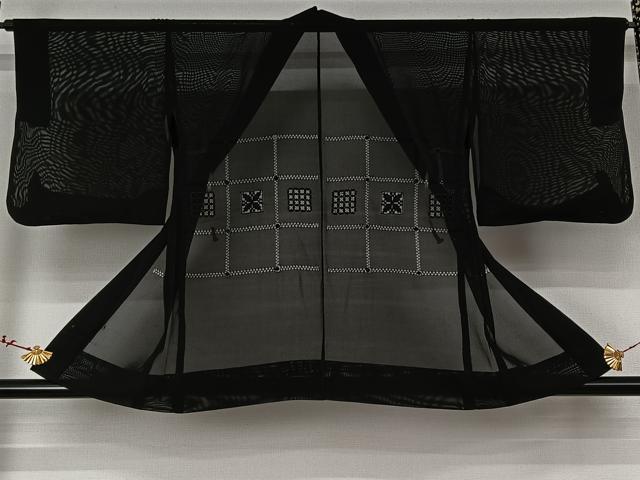 平和屋着物▽羽織 スリーシーズン 春夏秋 塵除け 格子花文 黒地 正絹 逸品 AABK1947jh
