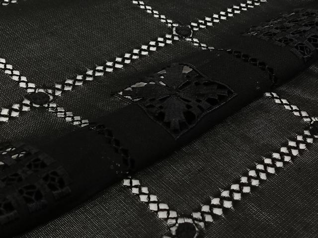 平和屋着物▽羽織 スリーシーズン 春夏秋 塵除け 格子花文 黒地 正絹 逸品 AABK1947jh