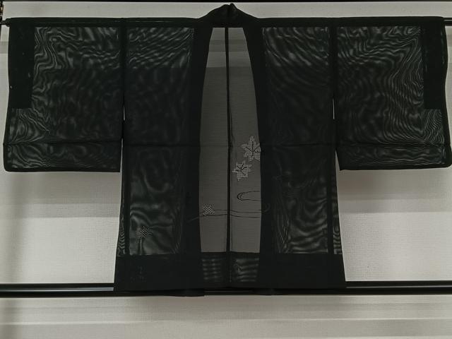 平和屋着物▽羽織 スリーシーズン 春夏秋 塵除け 竜田川文 黒地 正絹 逸品 AABK1950jh