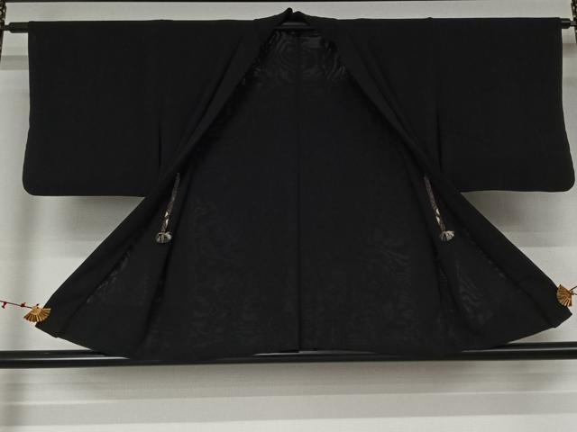 平和屋着物▽羽織 スリーシーズン 春夏秋 塵除け 草葉文 黒地 正絹 逸品 AABK1956jh