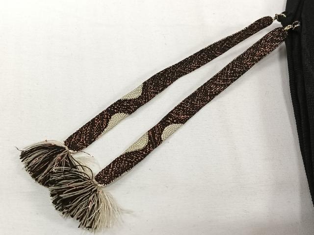 平和屋着物▽羽織 スリーシーズン 春夏秋 塵除け 草葉文 黒地 正絹 逸品 AABK1956jh