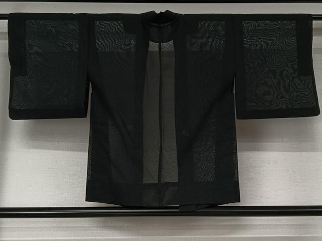 平和屋着物▽羽織 スリーシーズン 春夏秋 塵除け 敷松葉文 黒地 正絹 逸品 AABK1967jh