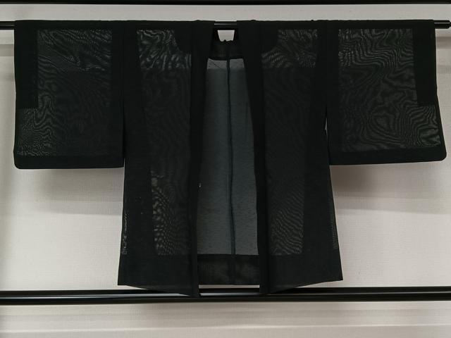 平和屋着物▽羽織 スリーシーズン 春夏秋 塵除け 敷松葉文 黒地 正絹 逸品 AABK1967jh