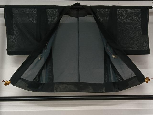 平和屋着物▽羽織 スリーシーズン 春夏秋 塵除け 敷松葉文 黒地 正絹 逸品 AABK1967jh