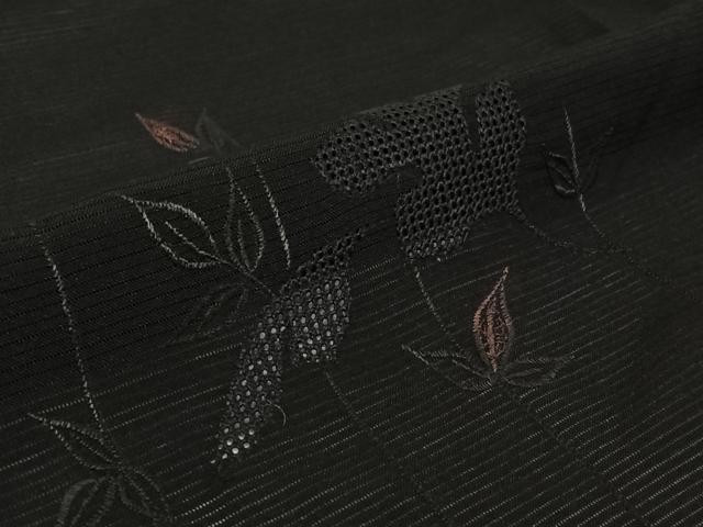平和屋着物▽羽織 スリーシーズン 春夏秋 塵除け 草葉文 黒地 正絹 逸品 AABK1987jh