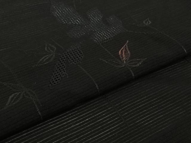 平和屋着物▽羽織 スリーシーズン 春夏秋 塵除け 草葉文 黒地 正絹 逸品 AABK1987jh