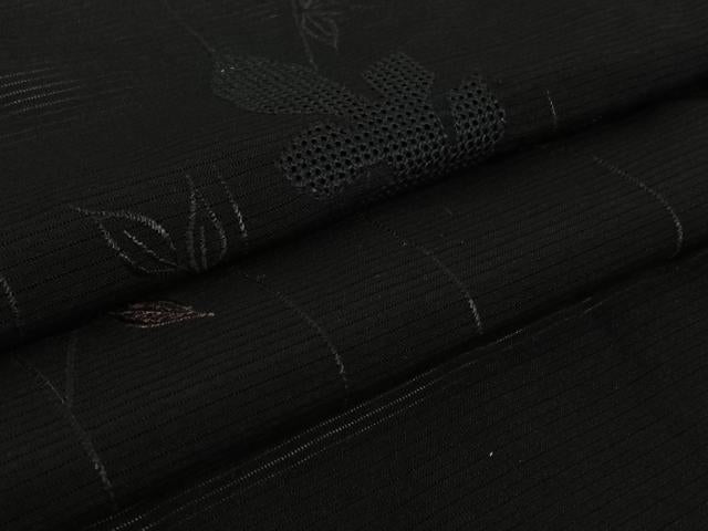 平和屋着物▽羽織 スリーシーズン 春夏秋 塵除け 草葉文 黒地 正絹 逸品 AABK1987jh
