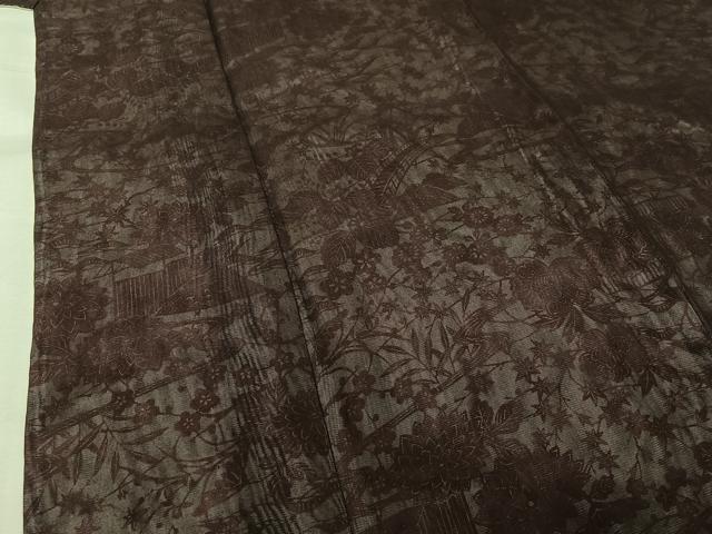 平和屋着物▽上質な小紋 無双 紗袷 紗×紗 型染め 風景流水花文 正絹 逸品 AABK1993jh