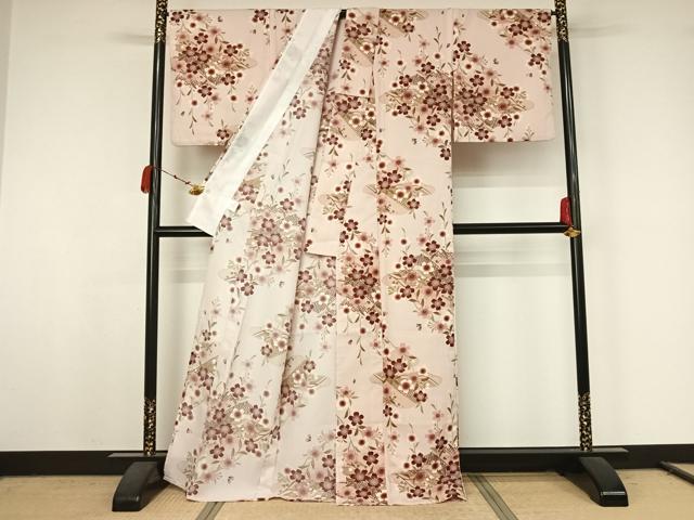 平和屋着物▽小紋 単衣 草花文 洗える着物 AABK2038jh