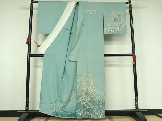 平和屋着物▽訪問着 単衣 友禅 作家物 流水松文 暈し染め 金彩 正絹 逸品 AABK2045jh