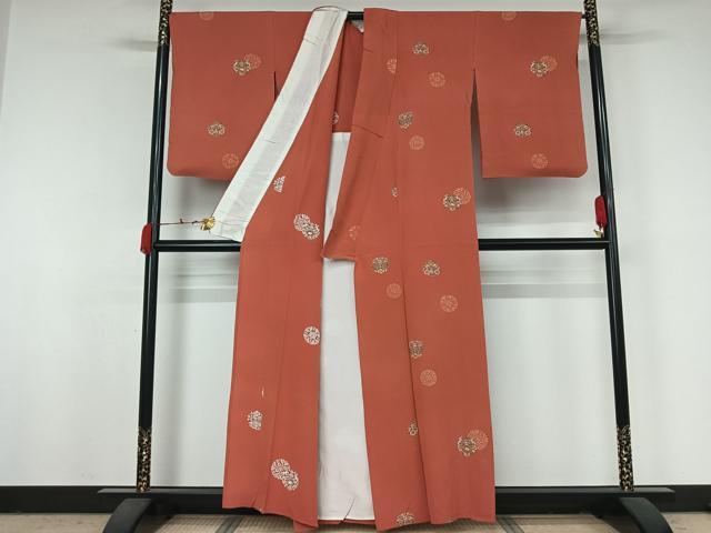平和屋着物▽上質な小紋 単衣 草花文 金彩 正絹 逸品 AABK2048jh
