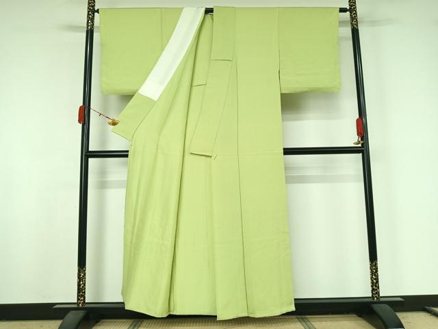 平和屋着物▽上質な色無地 単衣 若芽色 正絹 逸品 AABK2050jh