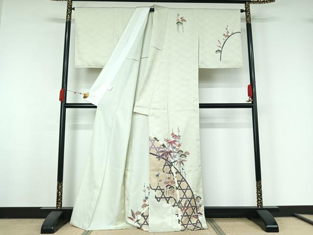 平和屋着物▽訪問着 単衣 松竹梅 洗える着物 AABK2053jh