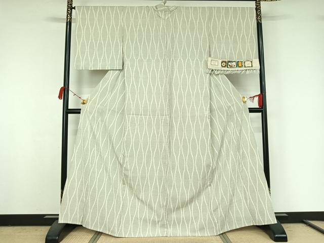 平和屋着物▽本塩沢 単衣 立涌文 証紙付き 正絹 逸品 AABK2054jh