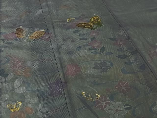 平和屋着物▽訪問着 無双 紗袷 紗×紗 手描き 流水花蝶文 金銀彩 正絹 逸品 AABK2057jh