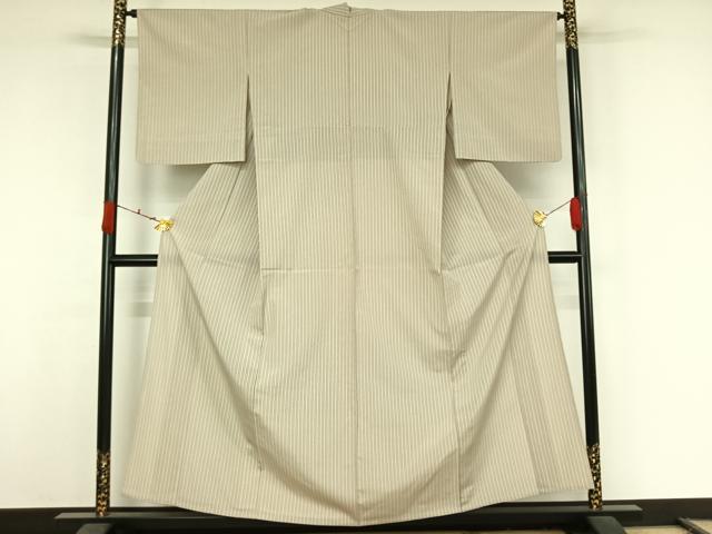 平和屋着物▽本塩沢 単衣 縞 正絹 逸品 AABK2058jh