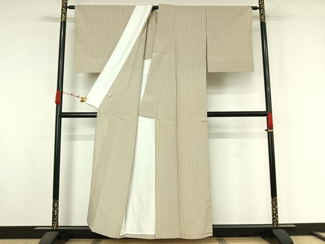 平和屋着物▽本塩沢 単衣 縞 正絹 逸品 AABK2058jh