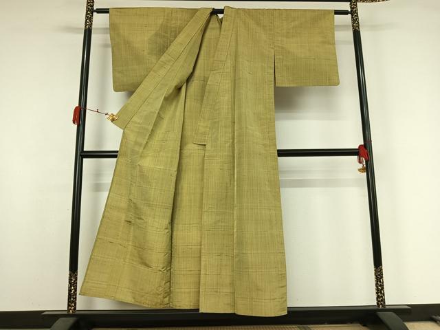 平和屋着物▽上質な紬 単衣 花織 縞 正絹 逸品 AABK2070jh