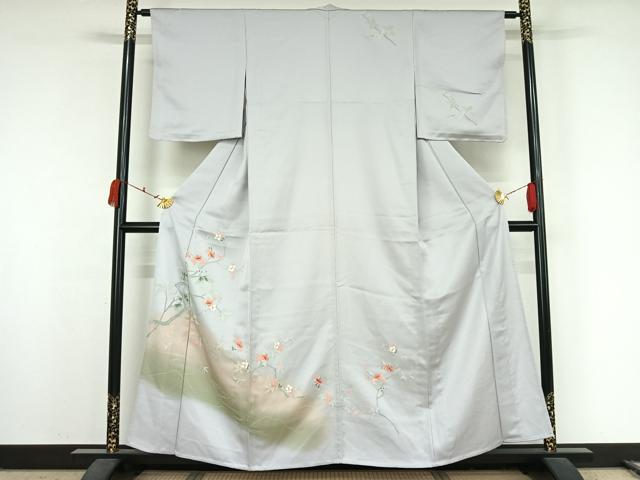 平和屋着物▽訪問着 単衣 友禅 枝花文 暈し染め 正絹 逸品 AABK2072jh