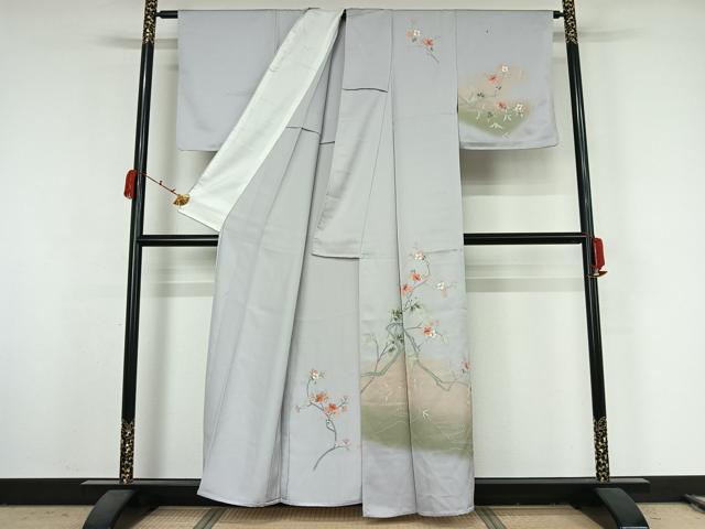 平和屋着物▽訪問着 単衣 友禅 枝花文 暈し染め 正絹 逸品 AABK2072jh
