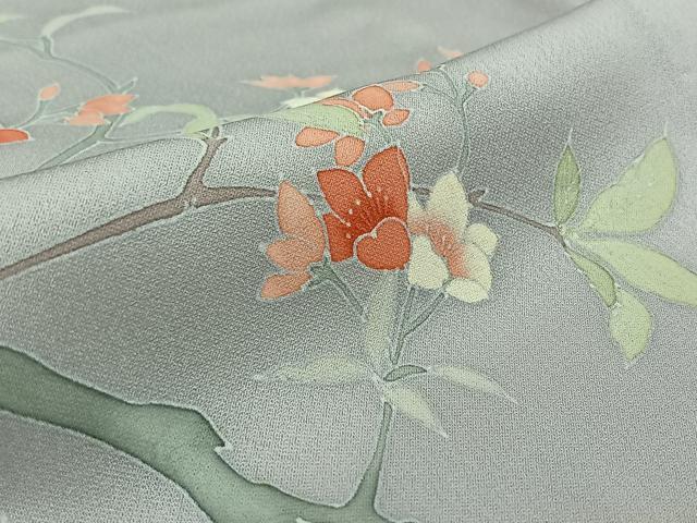 平和屋着物▽訪問着 単衣 友禅 枝花文 暈し染め 正絹 逸品 AABK2072jh