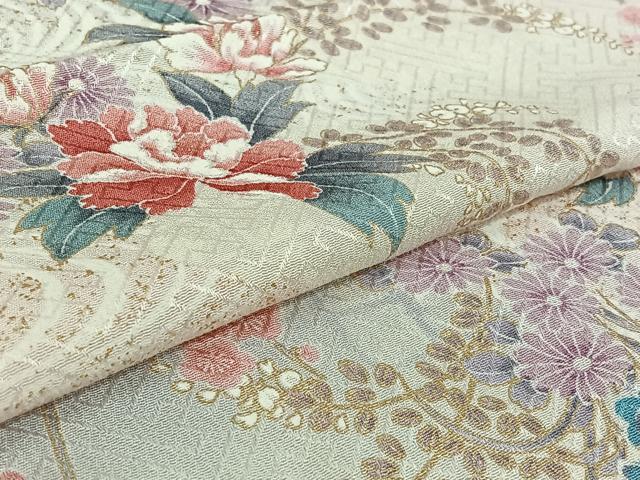 平和屋着物▽上質な小紋 単衣 流水花文 暈し染め 金彩 正絹 逸品 AABK2074jh