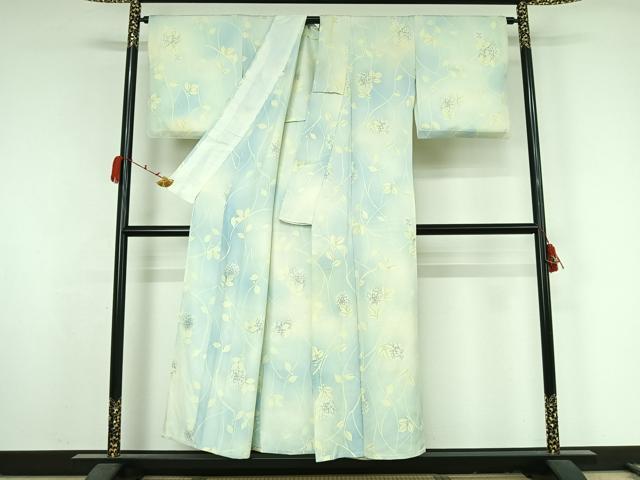 平和屋着物▽上質な小紋 単衣 草花文 暈し染め 正絹 逸品 AABK2079jh