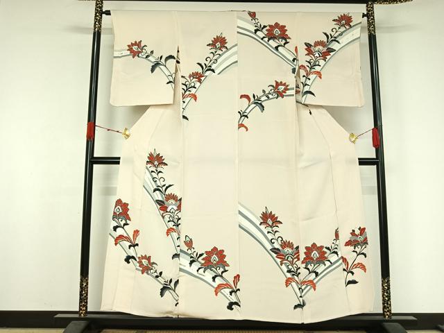 平和屋着物▽訪問着 単衣 更紗花文 金銀彩 正絹 逸品 AABK2089jh