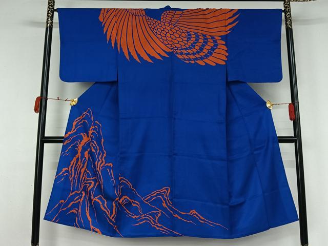 平和屋着物▽男性 訪問着 単衣 遠山文 鷹 洗える着物 AABK2094jh