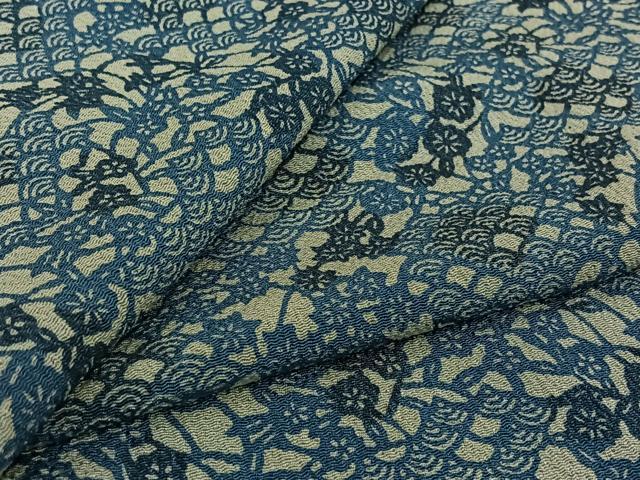 平和屋着物▽上質な小紋 単衣 型染め 青海波花文 鬼しぼ縮緬 正絹 逸品 AABK2096jh