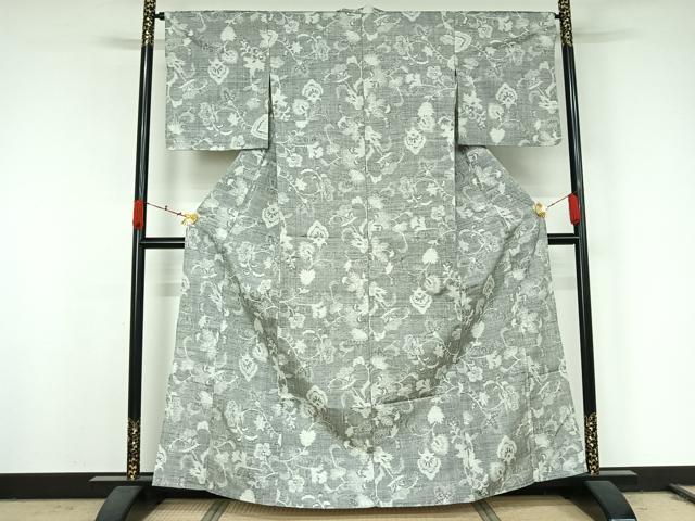 平和屋着物▽上質な紬 単衣 更紗花文 正絹 逸品 AABK2099jh