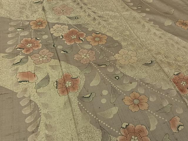 平和屋着物▽訪問着 単衣 紬地 辻が花 手描き 正絹 逸品 AABK2112jh