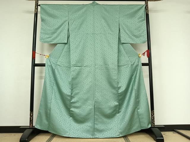 平和屋着物▽色無地 単衣 紗綾形地紋 薄青色 洗える着物 AABK2116jh