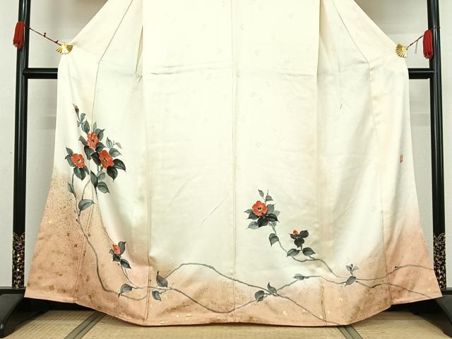 平和屋着物▽訪問着 単衣 作家物 手描き 枝花文 暈し染め 金彩 正絹 逸品 AABK2118jh