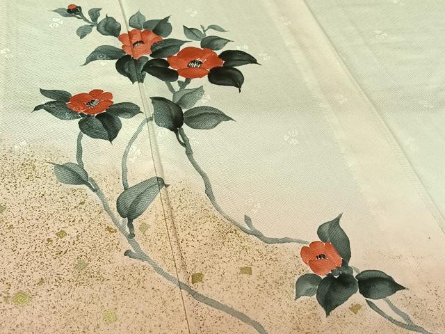平和屋着物▽訪問着 単衣 作家物 手描き 枝花文 暈し染め 金彩 正絹 逸品 AABK2118jh