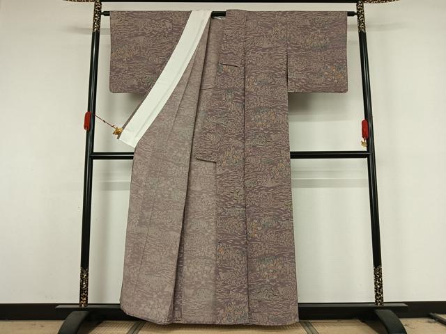 平和屋着物▽上質な小紋 単衣 風景流水花文 正絹 逸品 AABK2119jh