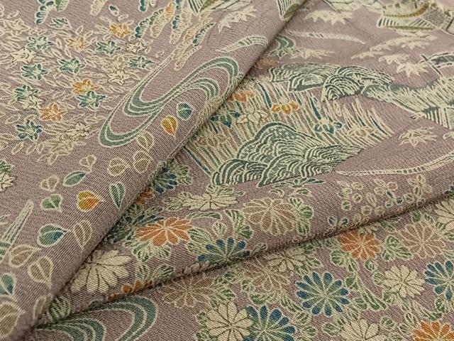 平和屋着物▽上質な小紋 単衣 風景流水花文 正絹 逸品 AABK2119jh
