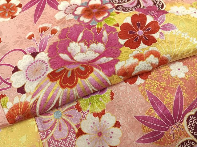 平和屋着物●小振袖 二尺袖 草花文 暈し染め 金彩 洗える着物 AABK2134ph