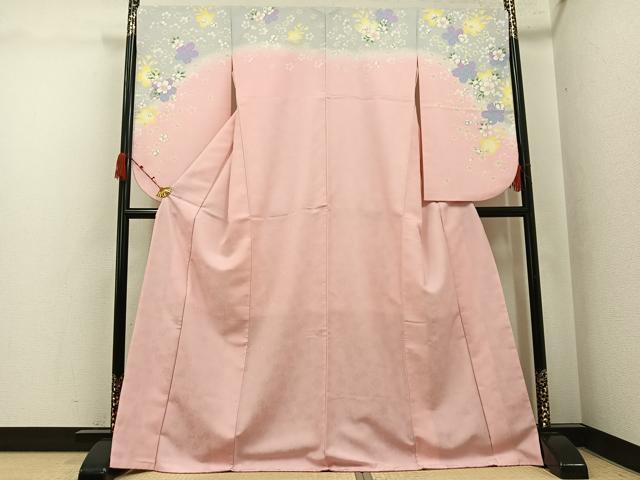 平和屋着物●小振袖 二尺袖 舞花文 暈し染め 洗える着物 AABK2135ph
