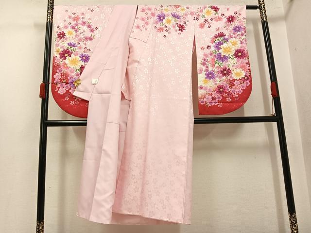 平和屋着物●小振袖 二尺袖 舞花文 暈し染め 金彩 洗える着物 AABK2136ph