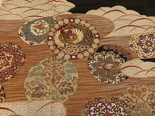 平和屋着物●豪華黒留袖 駒刺繍 鳳凰花文 金彩 正絹 逸品 AABK2138ph