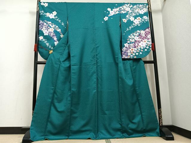 平和屋着物●小振袖 二尺袖 舞桜文 金彩 洗える着物 AABK2142ph