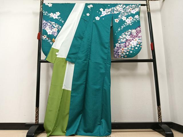 平和屋着物●小振袖 二尺袖 舞桜文 金彩 洗える着物 AABK2142ph