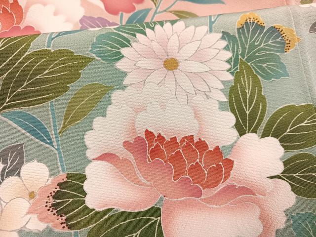平和屋着物●豪華振袖 友禅 枝花文 暈し染め 正絹 逸品 AABK2149ph