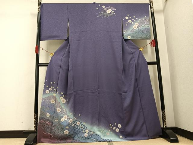 平和屋着物●訪問着 絞り 流水花文 暈し染め 金彩 正絹 逸品 AABK2154ph