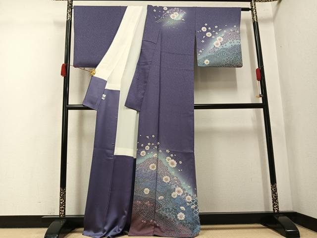 平和屋着物●訪問着 絞り 流水花文 暈し染め 金彩 正絹 逸品 AABK2154ph