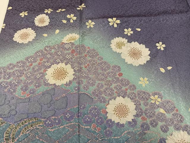 平和屋着物●訪問着 絞り 流水花文 暈し染め 金彩 正絹 逸品 AABK2154ph